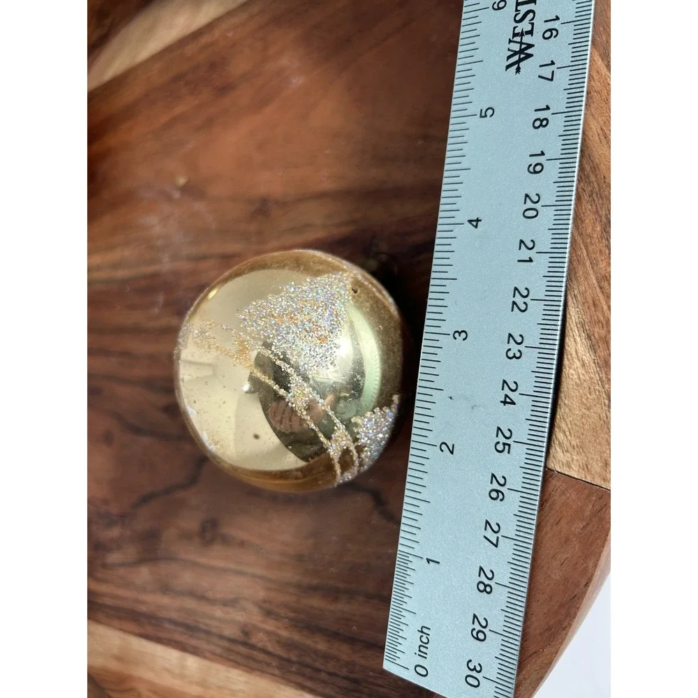 Vintage Christmas Tree Ornament Set Of 3 Gold W/ Glitter Pine‎ Tree Estate Find